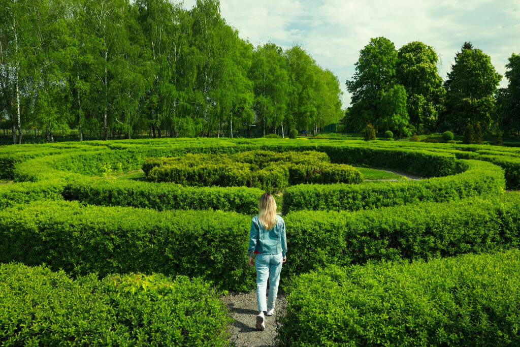 Woman in maze indicating how hard getting federal grants can be, how philanthropy needs to help underserved communities access federal funding.