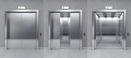 Elevator doors indicating that you should craft a compelling donor pitch that catches potential funders' interest.
