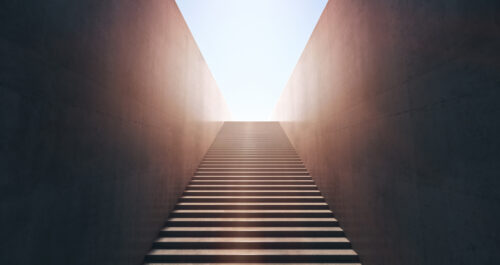 3d Render Empty Stairs Light Beam, New Beginnings Concept, New Beginning, Success, Ambition, Hope Concept