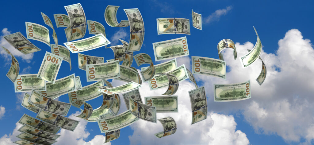 Flying Dollars (isolated with clipping path)