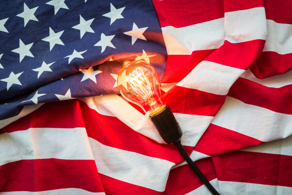 Light bulb on USA flag